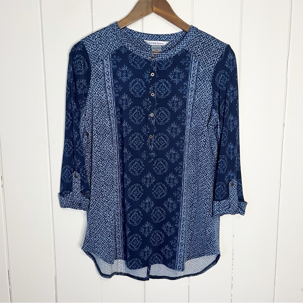 Nygard Navy Patterned Blouse. Size PS.